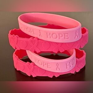 Breast Cancer Awareness Silicone Bracelets | Pink HOPE Wristbands Set of 4 | New